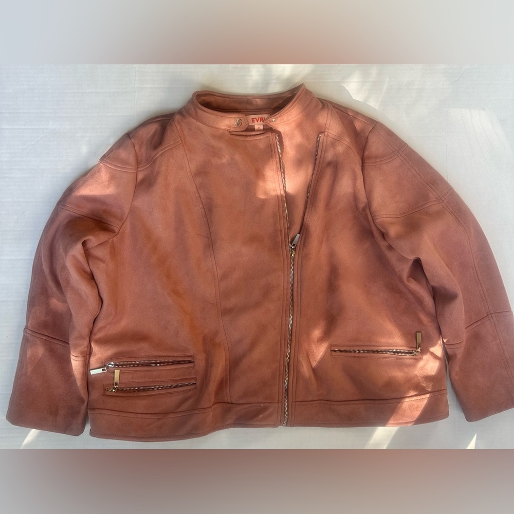 EVRI Pink Faux Suede Moto jacket size 3x - Picture 2 of 6